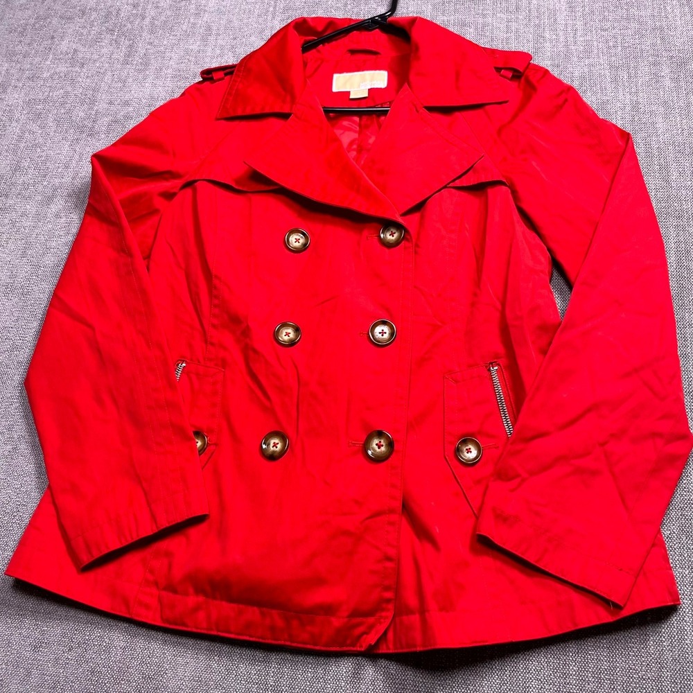 Michael Kors Pea Coat Womens Small Red Lined Notch Lapel Double Breasted Winter